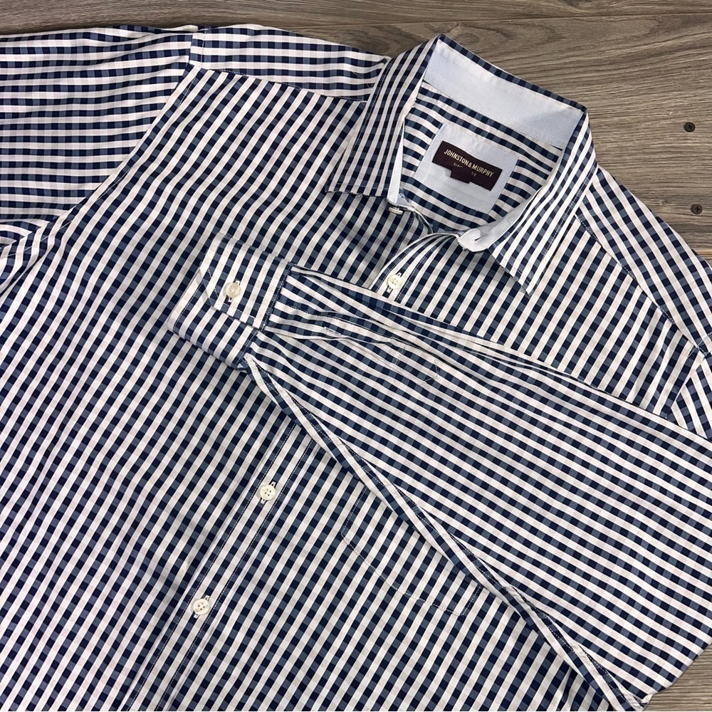 Johnston & Murphy Blue Checkered Dress Shirt Size XL